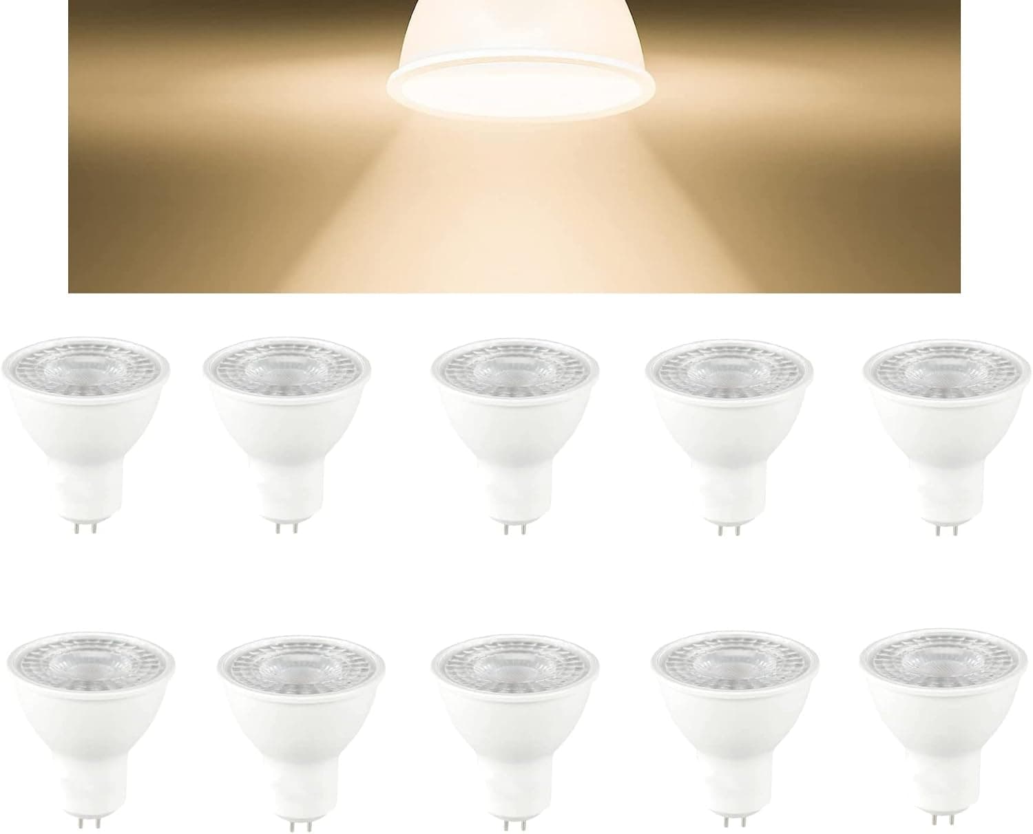 مصابيح LED MR16 عالية الكفاءة - 5 واط، ابيض دافئ، عبوة من 10 قطع، gu5_3