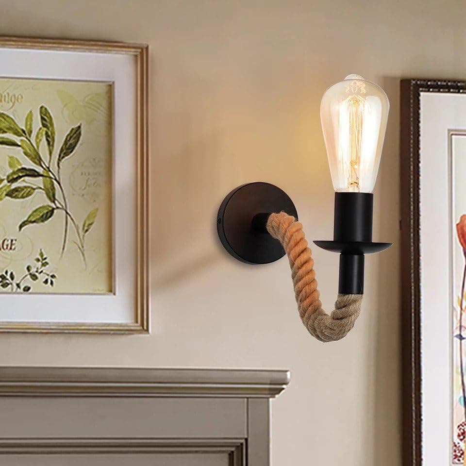 مصباح حائط من Miskah Lighting بتصميم عصري من الحبال الخشبية - بيج وأسود