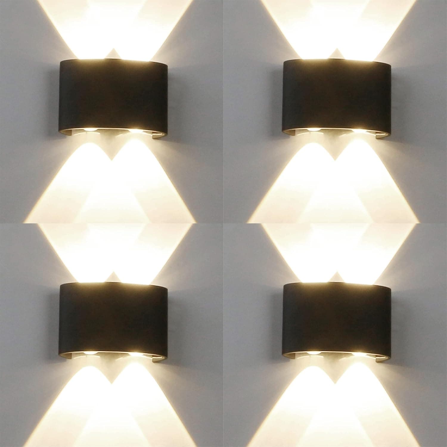 مصباح Murphy 4 وات LED مقاوم للماء في الهواء الطلق مستطيل الجدار أعلى لأسفل معدني مثبت على الجدار (أسود)، أبيض طبيعي، عبوة من 4 قطع، من ميرفي
