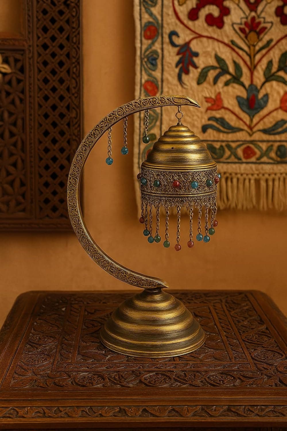 أباجورة معدنية ديكور شرقي معلق على حامل هلالي __ من مشكاه لايتنج