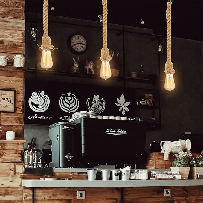مصباح سقف بتصميم حبل قنب ريترو E27 من مشكاه لايتنج